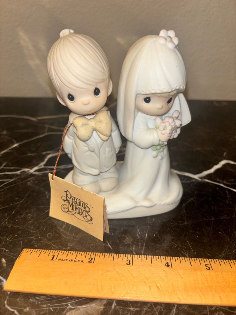 Precious Moments Bride and Groom Ceramic Cake Topper in White